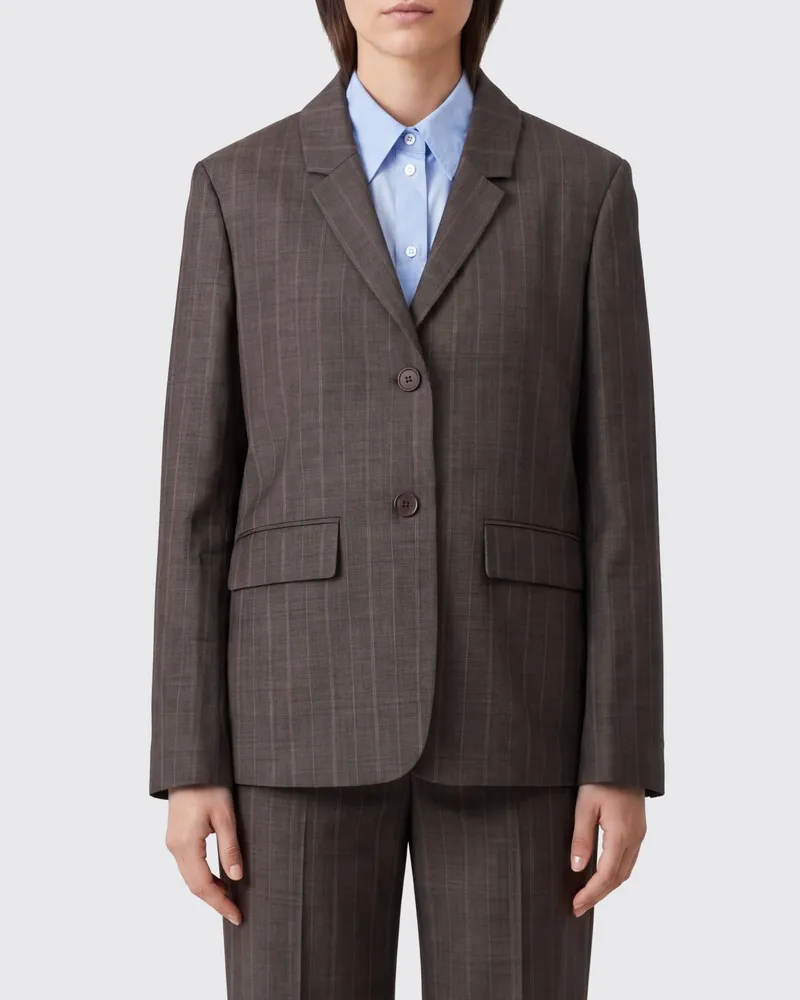 Ganni Einreihiger Nadelstreifen-Blazer aus Wolle Braun