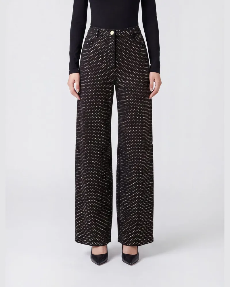 Elisabetta Franchi High-Waist Baggy Jeans aus Denim mit Strass und Stickerei Schwarz