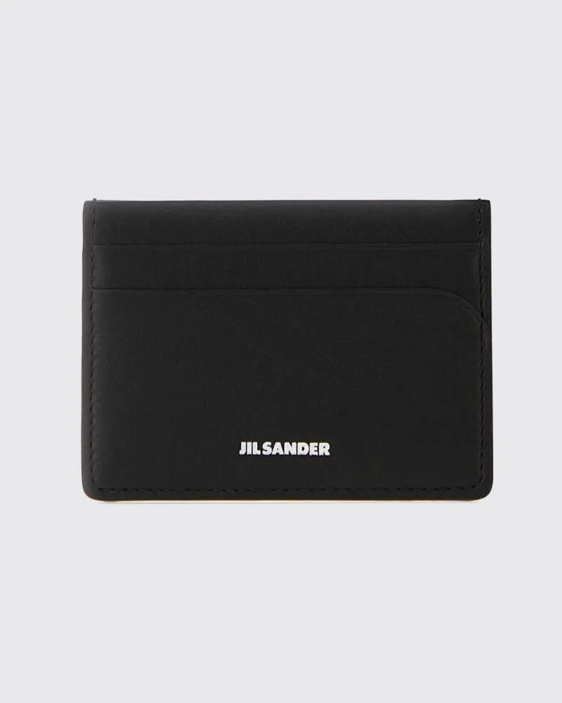 Jil Sander Kartenetui aus genarbtem Kalbsleder mit laminiertem Logo und vier Fächern Schwarz