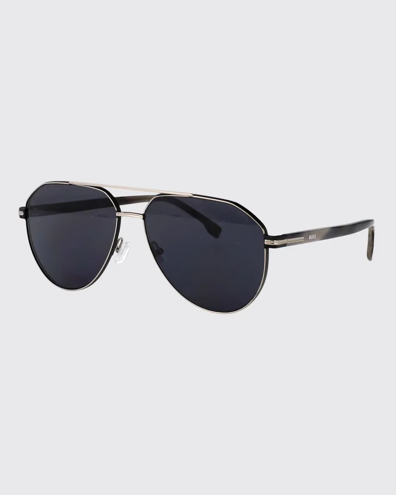 HUGO BOSS Tropfenförmige Aviator-Sonnenbrille aus Metall mit Doppelsteg Schwarz