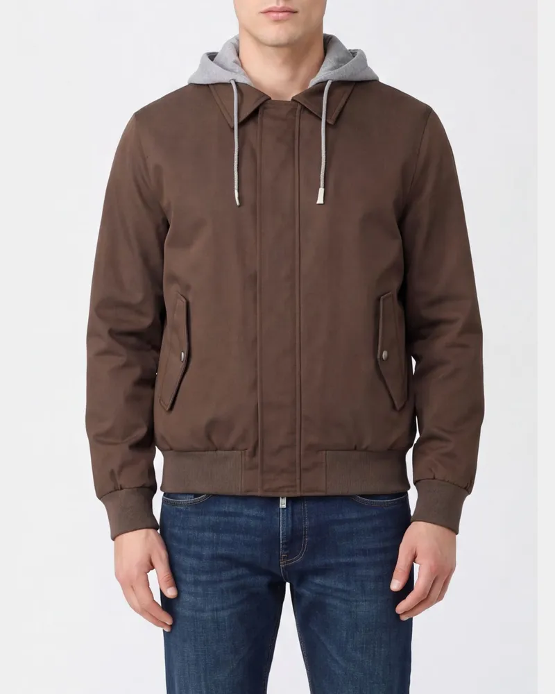 Eleventy Bomberjacke aus reiner Seide mit Kapuze und verdecktem Verschluss Braun
