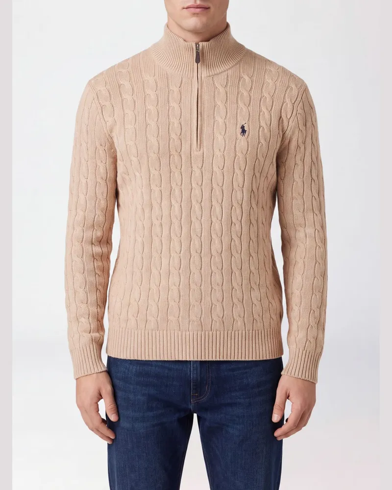 Ralph Lauren Half-Zip-Rollkragenpullover aus Schurwolle mit Pony-Logo Beige