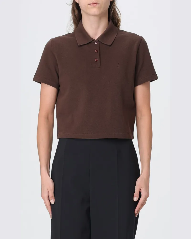 Saint Laurent Polohemd aus Baumwolle mit gesticktem YSL-Monogramm Kakao