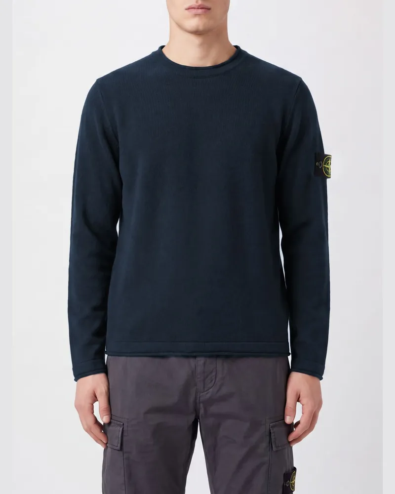 Stone Island Rundhalspullover aus Baumwollmischung mit Compass-Logo-Patch Navy