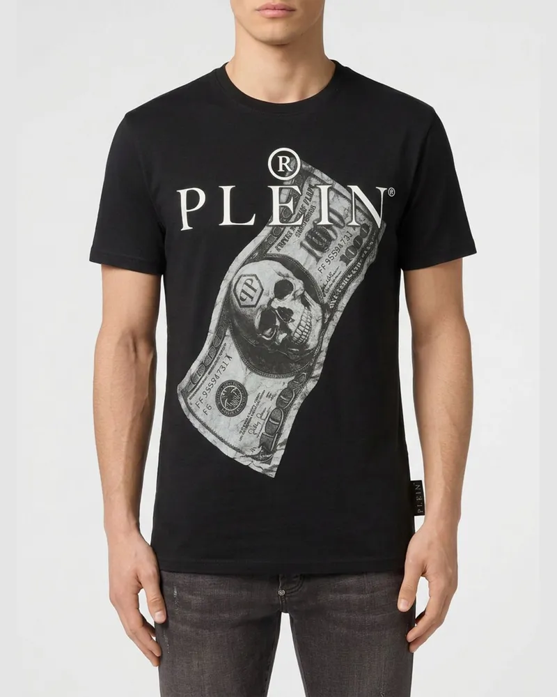 Philipp Plein T-Shirt aus Baumwolle mit Grafik-Print und Kontrast-Logo Schwarz