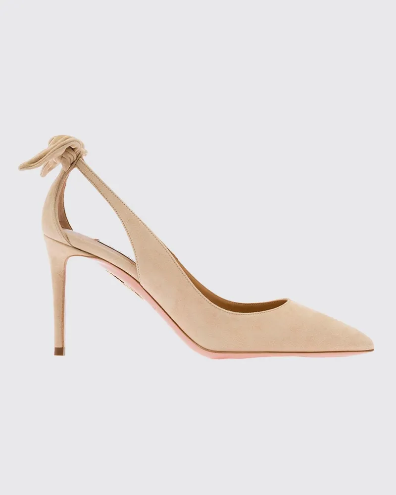 Aquazzura Bow Tie Pumps aus Veloursleder mit Stiletto-Absatz und Schleife Beige
