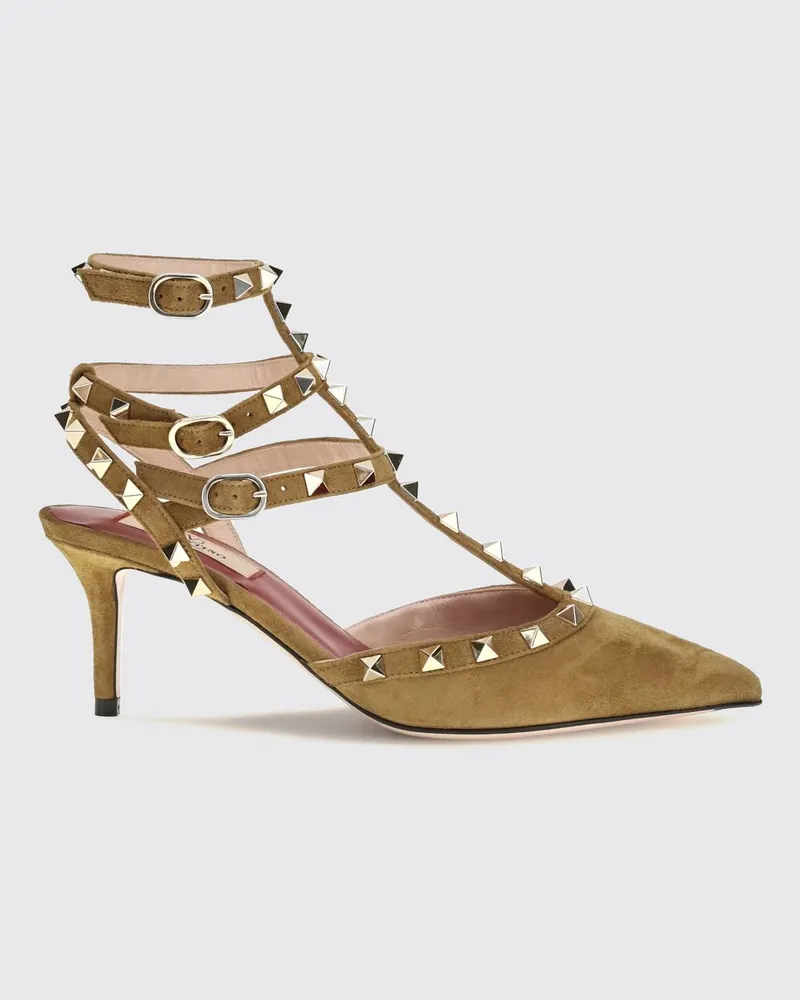 Valentino Garavani Rockstud Slingback-Pumps aus Veloursleder mit Nieten Beige