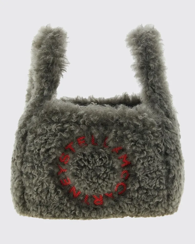 Stella McCartney Mini-Handtasche aus veganem Shearling von mit gesticktem Logo Grau