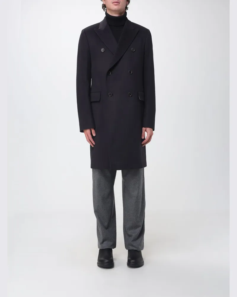 Paul Smith Zweireihiger knielanger Mantel aus Woll-Kaschmir-Mischung mit Revers Navy