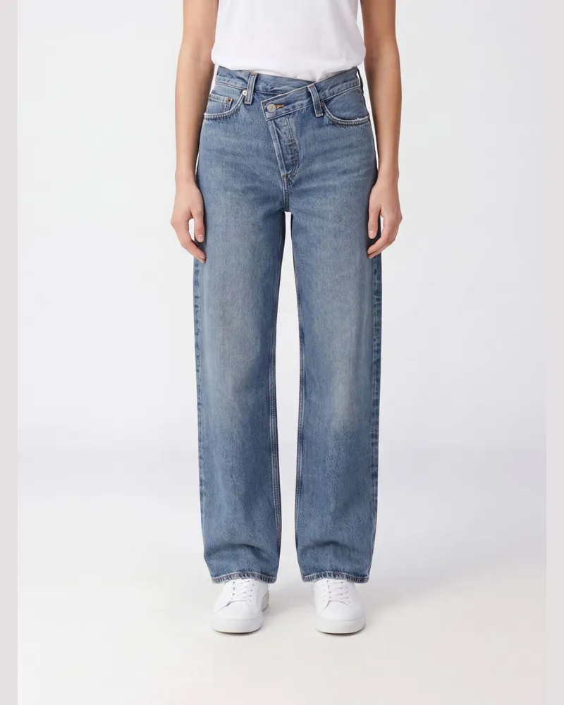 AGOLDE Baggy Jeans Arc Criss Cross mit mittelhohem asymmetrischem Verschluss Blau