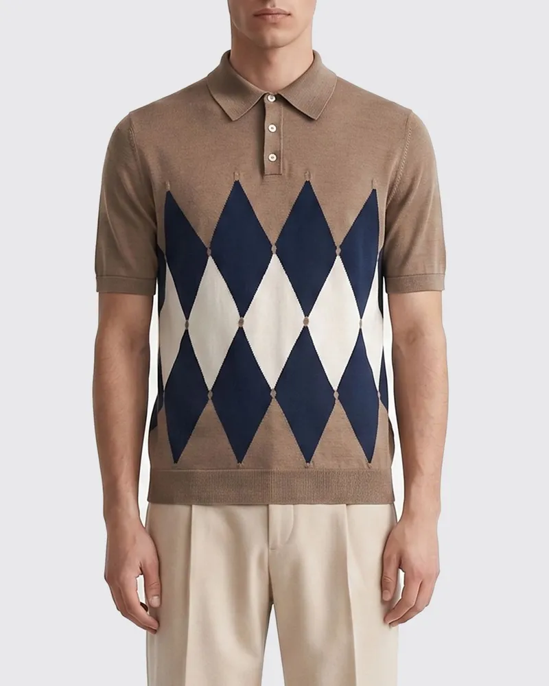 Ballantyne Polohemd aus Baumwolle und Leinen mit Rautenmuster Beige