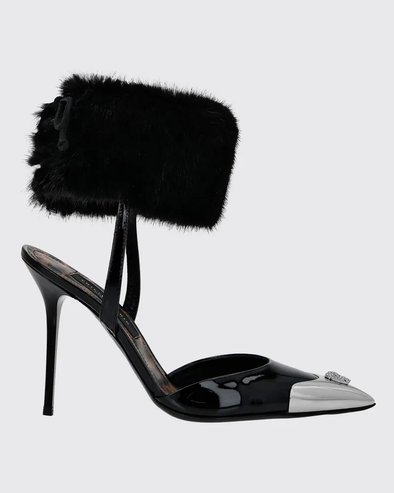 Philipp Plein Lackleder-Slingback-Pumps mit Skull und Stiletto-Absatz Schwarz
