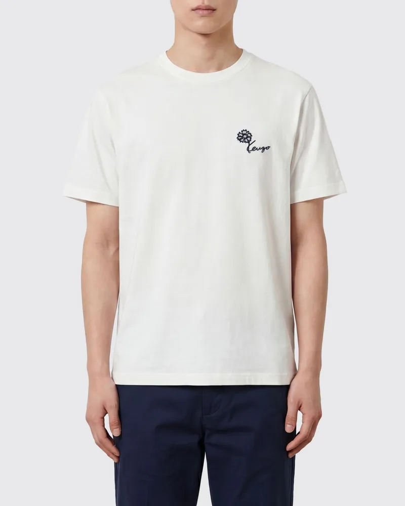 Kenzo T-Shirt aus Baumwolle mit Blumen-Print und Logo Weiß