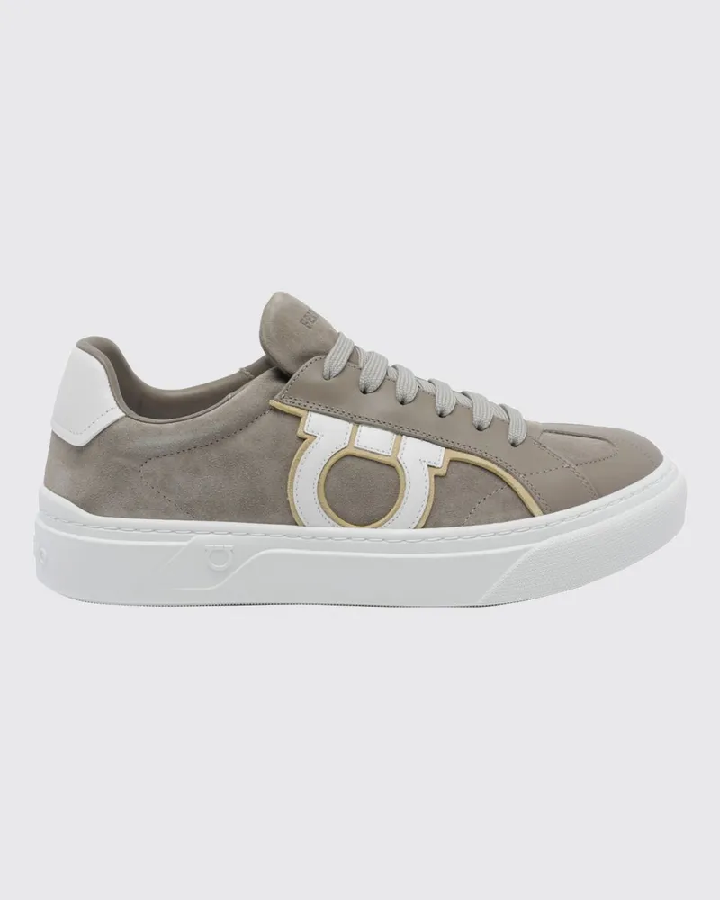 Ferragamo Low-Top-Sneaker aus Leder mit kontrastierendem Gancini-Monogramm Grau