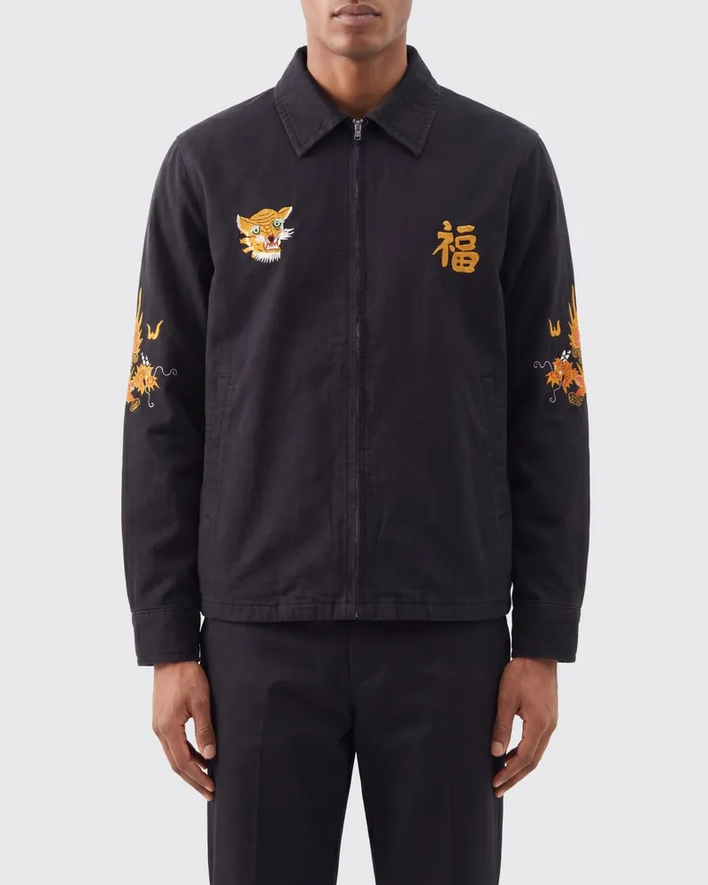 Yohji Yamamoto for Men x Masses Hemdjacke aus Baumwolle mit Grafikprint und Reißverschluss Schwarz