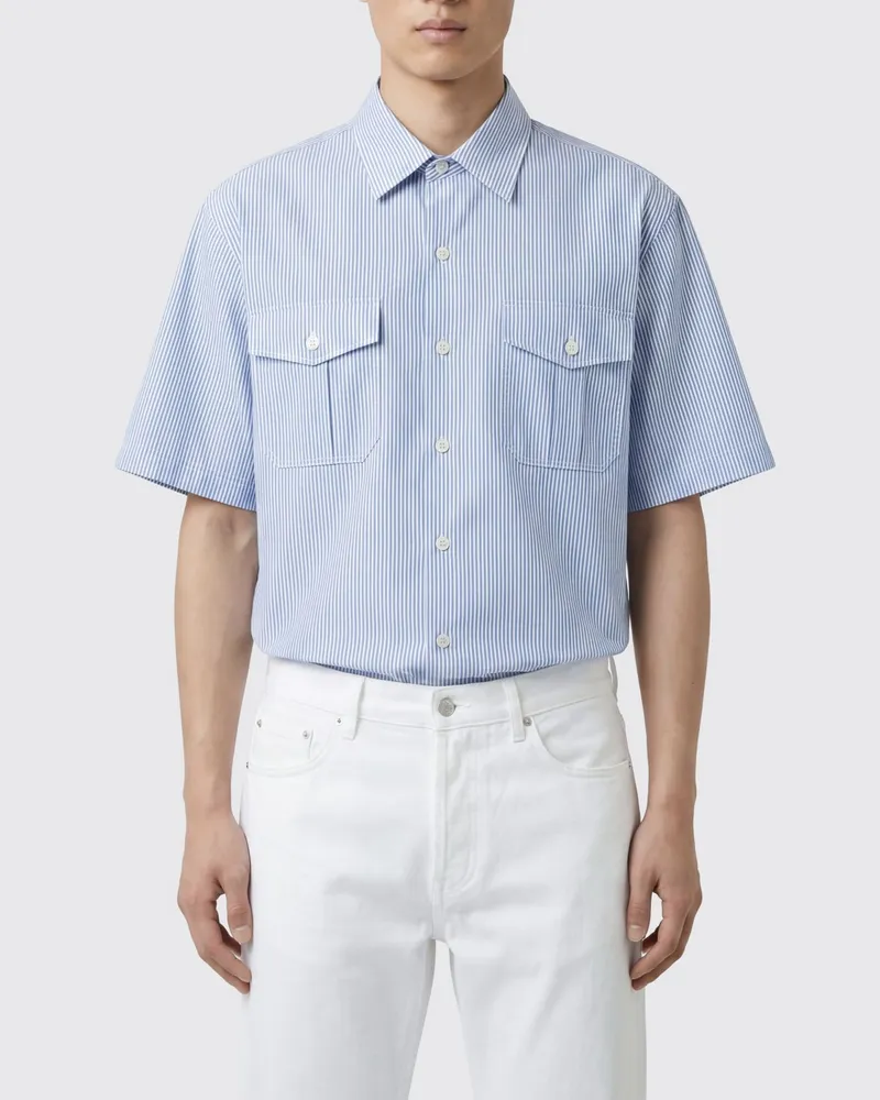 Maison Margiela Gestreiftes Baumwollhemd Hellblau
