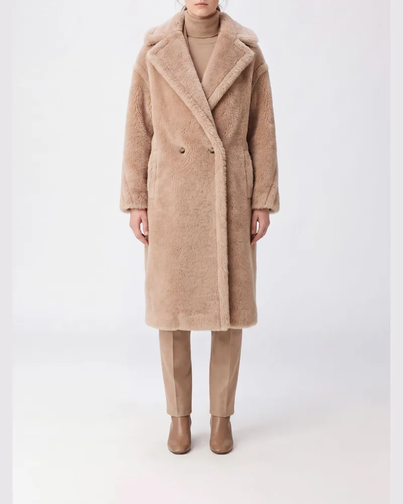 Max Mara Zweireihiger Teddy-Mantel aus Wollmischung mit überschnittenen Schultern Braun