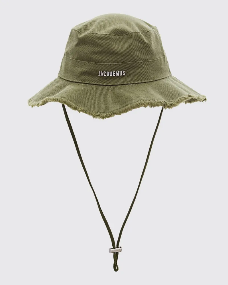 Jacquemus Bucket Hat aus Baumwolle mit Fransenrand und Kordelzug Grün