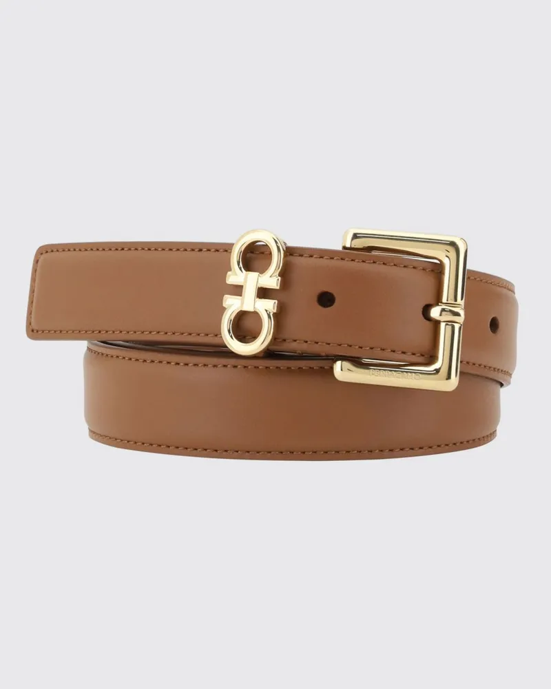 Ferragamo Gürtel aus Kalbsleder mit Gancini-Schnalle mit Gold-Finish Braun