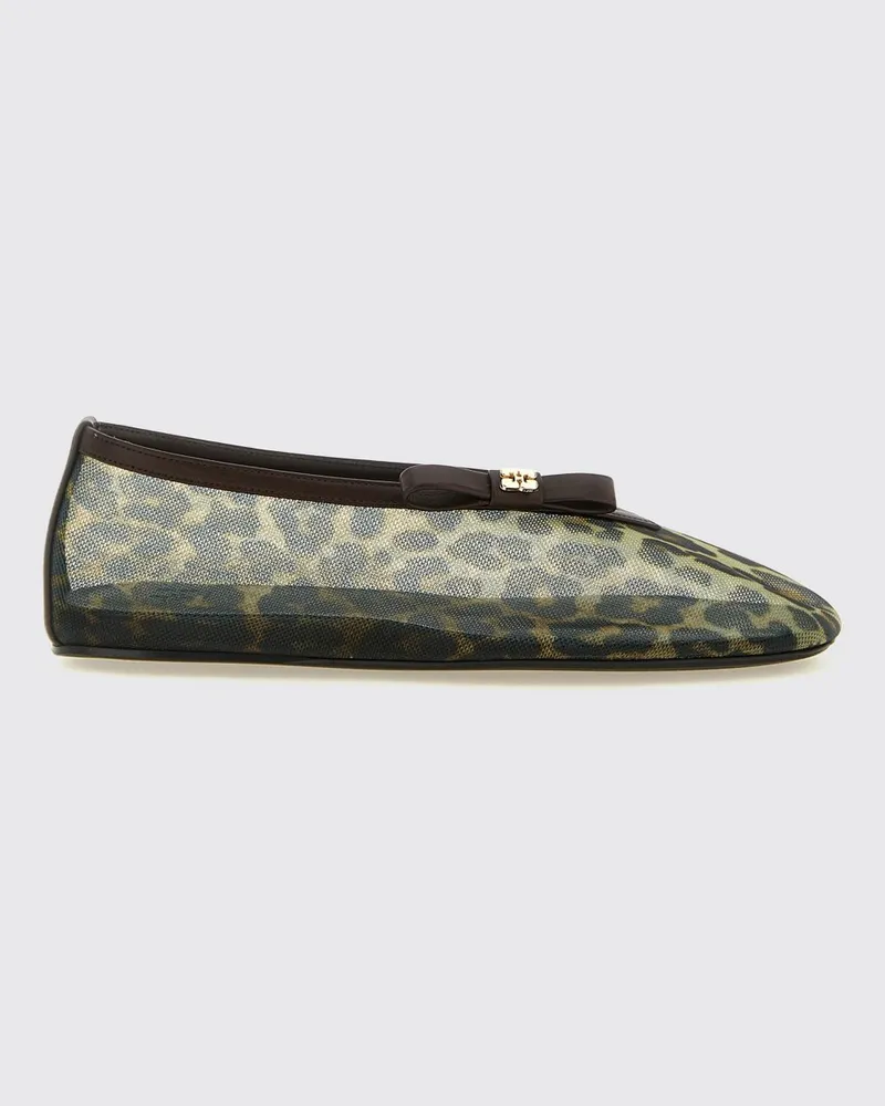Ganni Jenny Ballerinas aus Mesh-Nylon mit Animal-Print und Schleife Beige