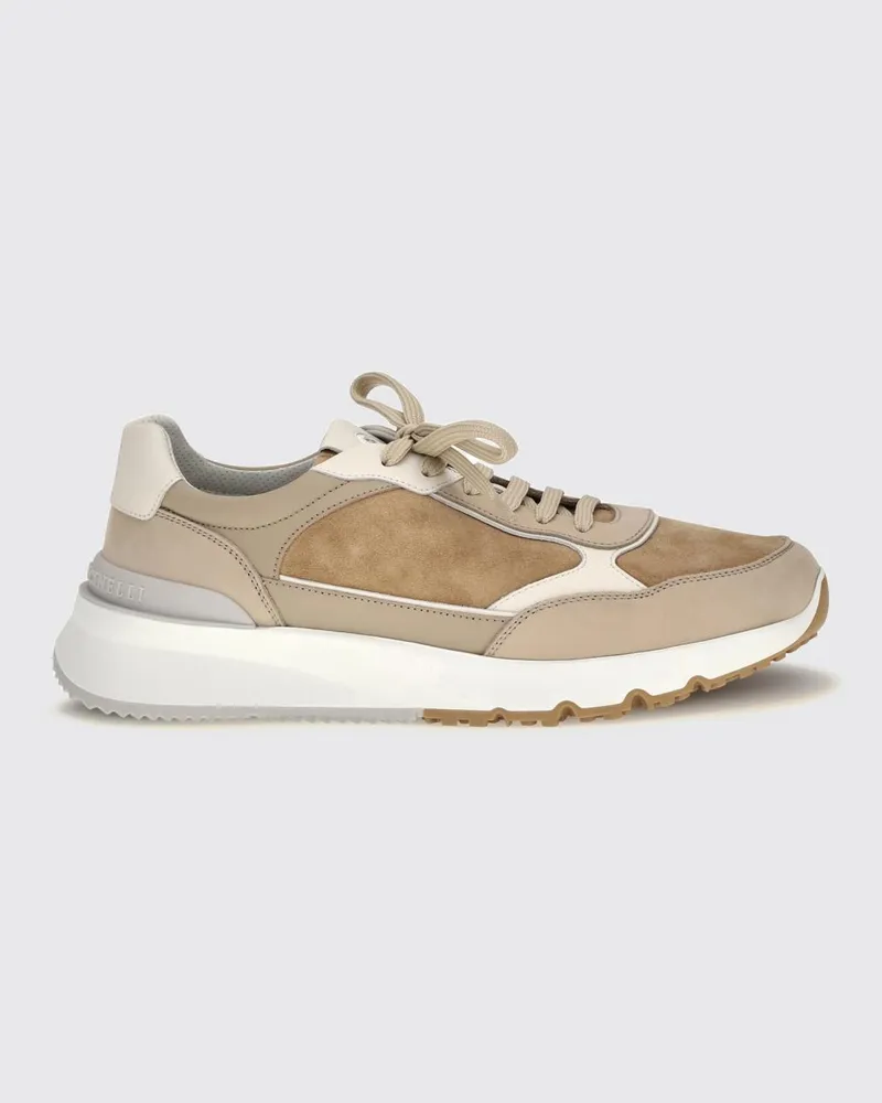 Brunello Cucinelli Zweifarbige Low-Top-Sneaker von aus Wildleder und Leder mit gezackter Sohle Beige