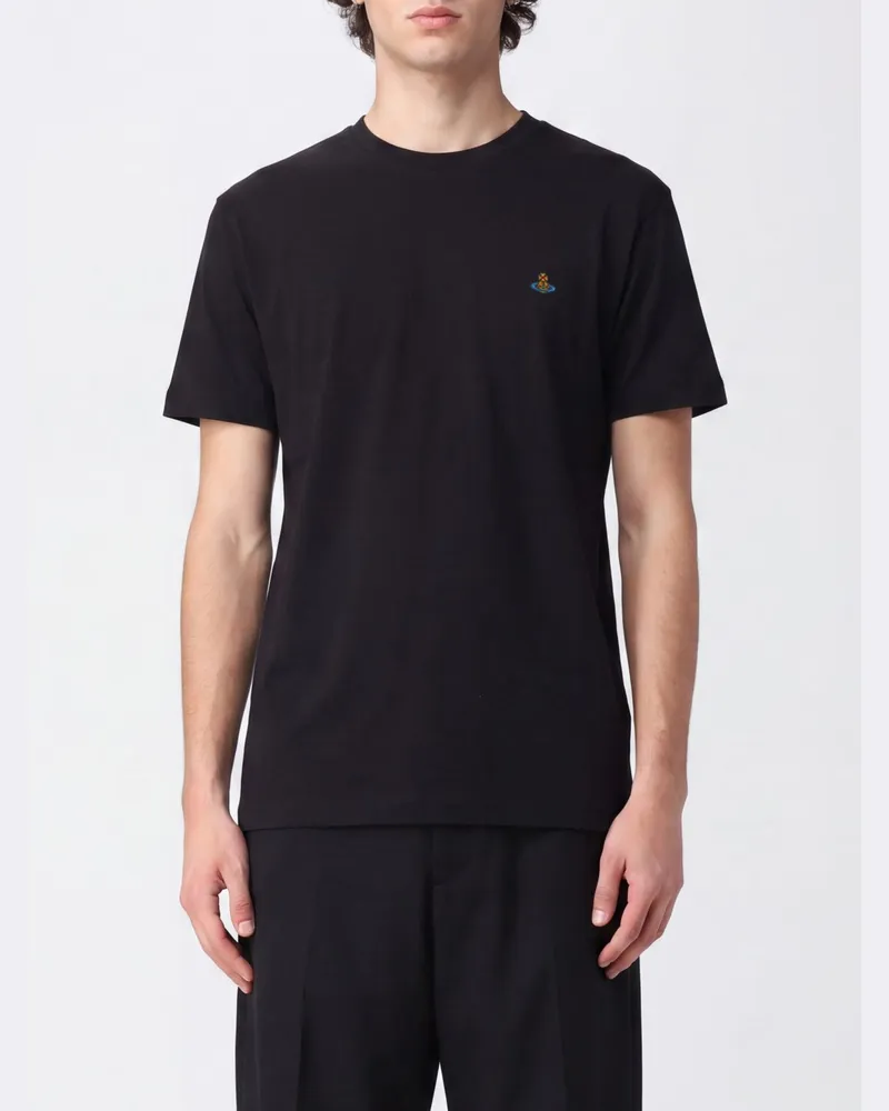 Vivienne Westwood Baumwoll-T-Shirt mit kontrastierendem gesticktem Orb-Logo auf der Brust Schwarz