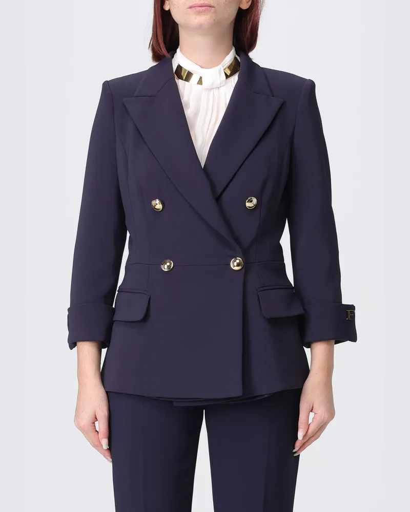 Elisabetta Franchi Slim Fit Doppelreiher-Blazer aus Crêpe mit Spitzrevers Blau