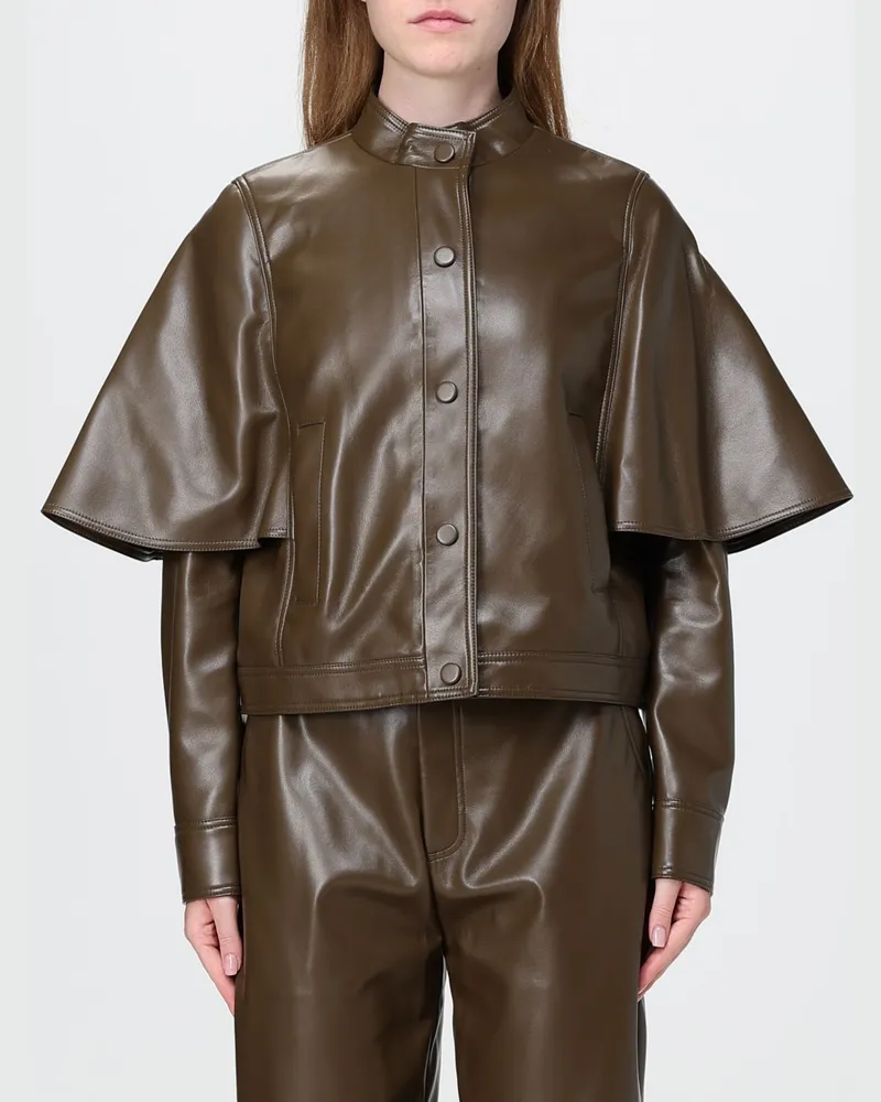 Twin-Set Kurze Kunstlederjacke mit Stehkragen Grün