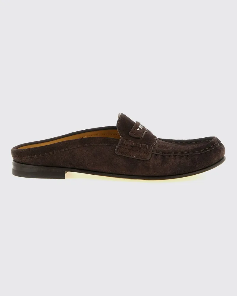 Fendi Mules Scrunch von aus Kalbsveloursleder mit metallischem Schriftzug-Logo Braun