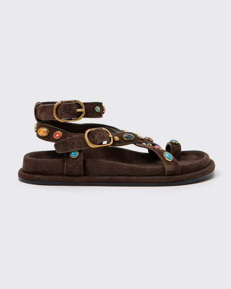 Twin-Set Wildleder-Sandale mit Cabochon-Steinen Kaffee