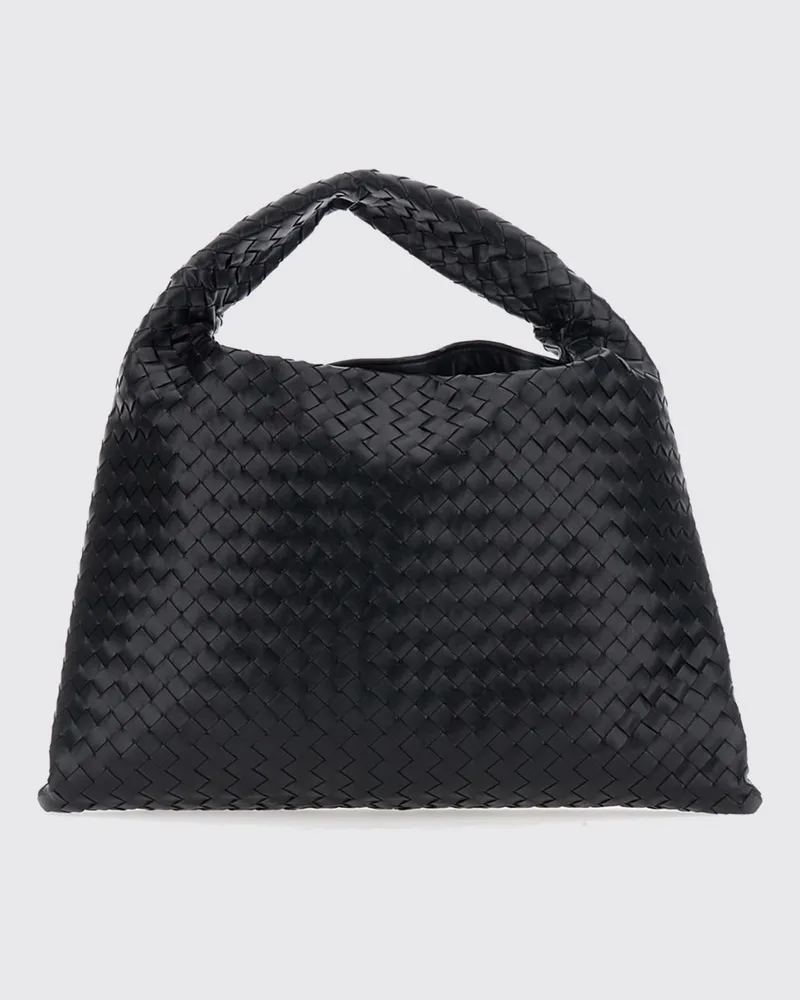 Bottega Veneta Große Hop Schultertasche aus geflochtenem Leder Schwarz