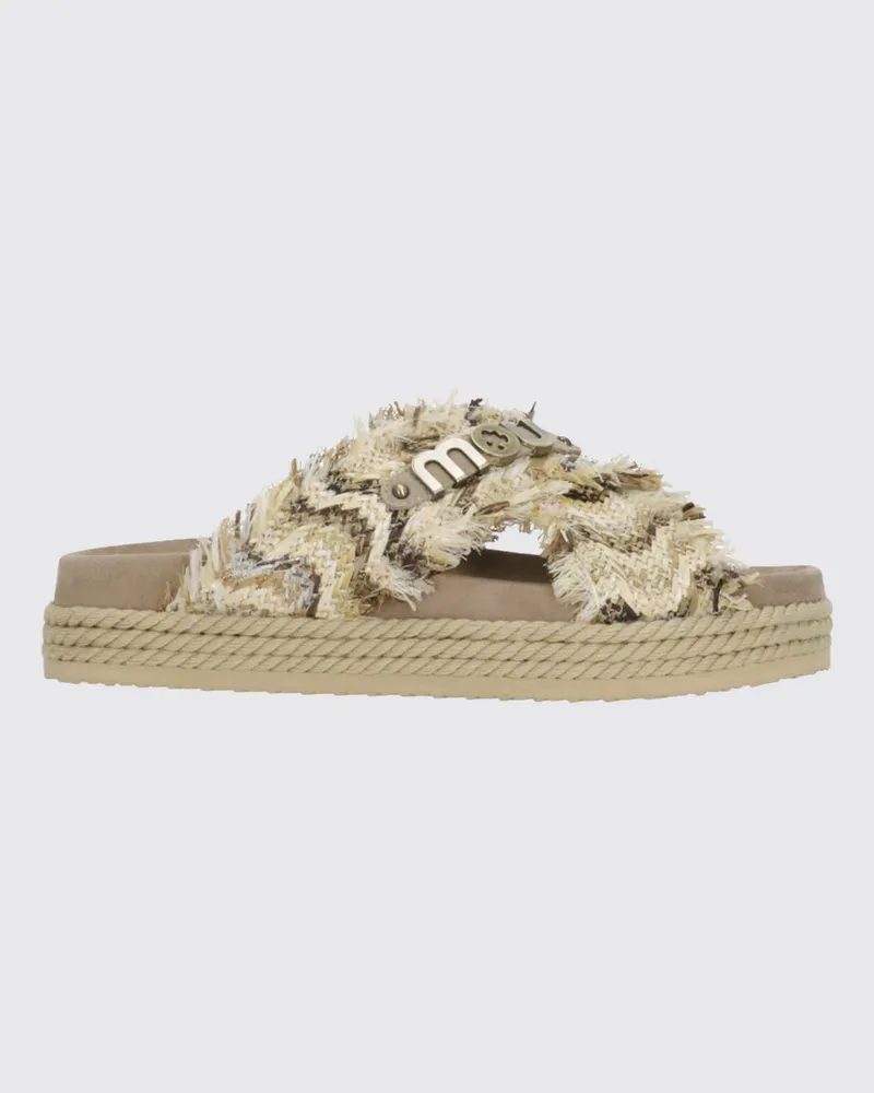 Mou Pantoletten aus Bast mit Wellenmuster und gewebter Zwischensohle Beige