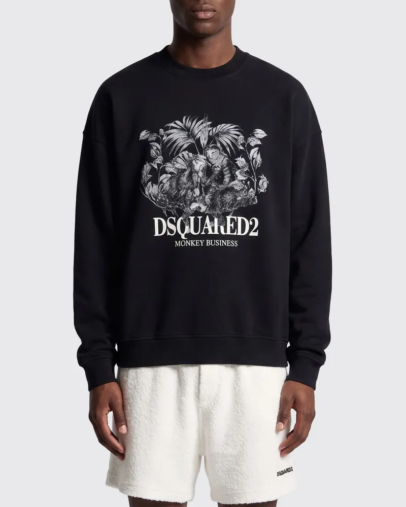 Dsquared2 Bedrucktes Baumwoll-Rundhals-Sweatshirt Schwarz