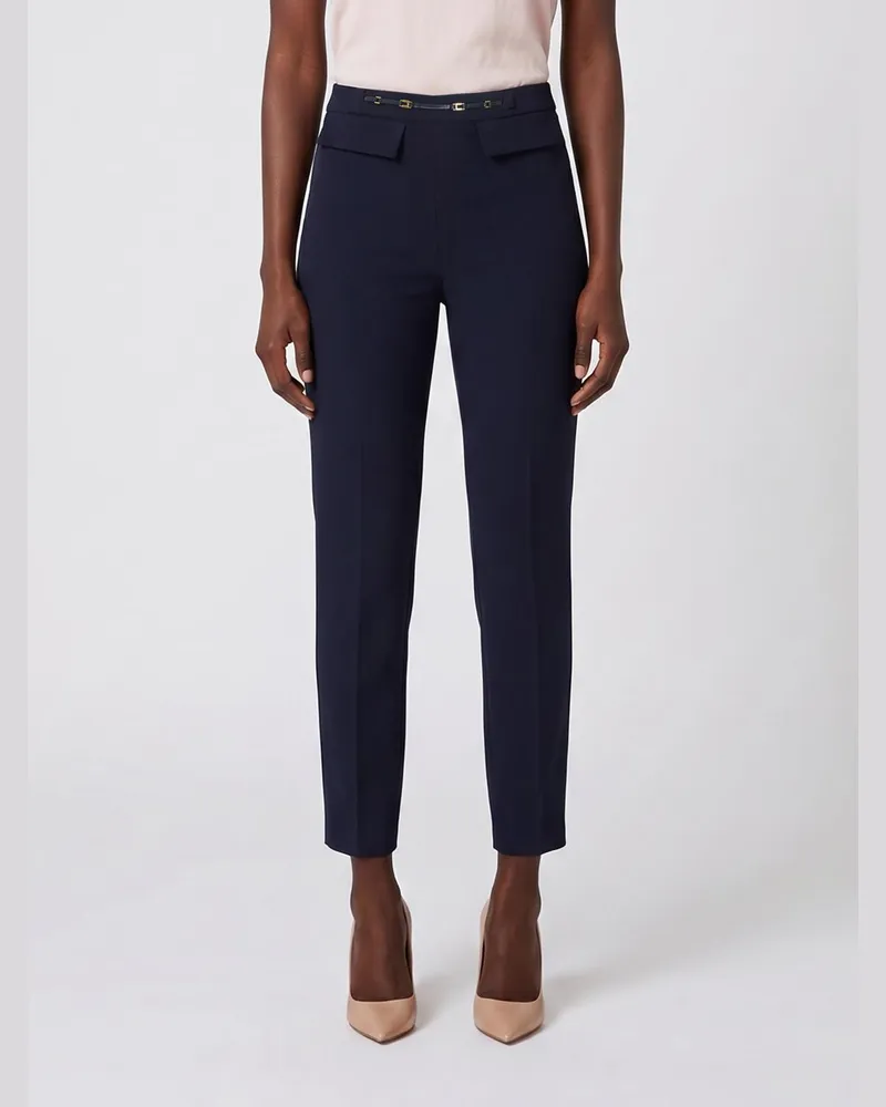 Elisabetta Franchi Hoch taillierte Skinny-Hose aus Crêpe mit Pattentaschen Blau