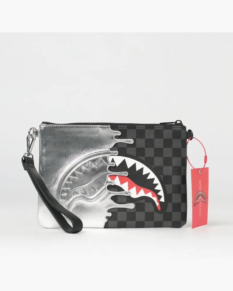 Sprayground Pouch aus beschichteter Saffiano-Baumwolle mit Karomuster und Logo Schwarz