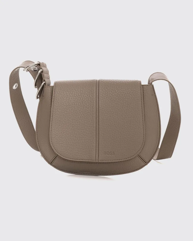 HUGO BOSS Clarice Umhängetasche aus genarbtem Kunstleder mit Magnetklappe Beige