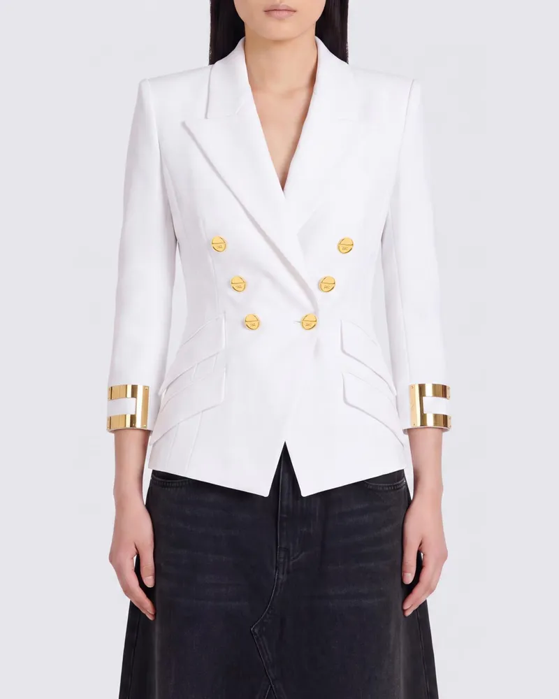 Elisabetta Franchi Slim Fit Zweireiher-Blazer mit gepolsterten Schultern Ivory