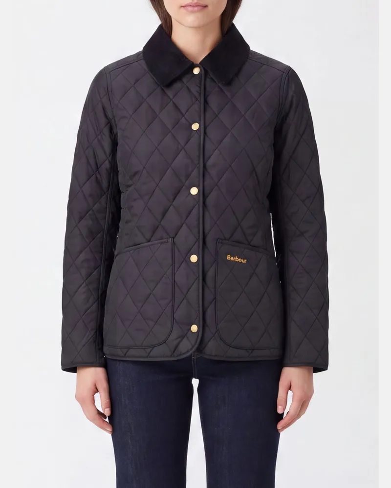 Barbour Annadale Slim Fit Steppjacke mit Cordkragen Schwarz