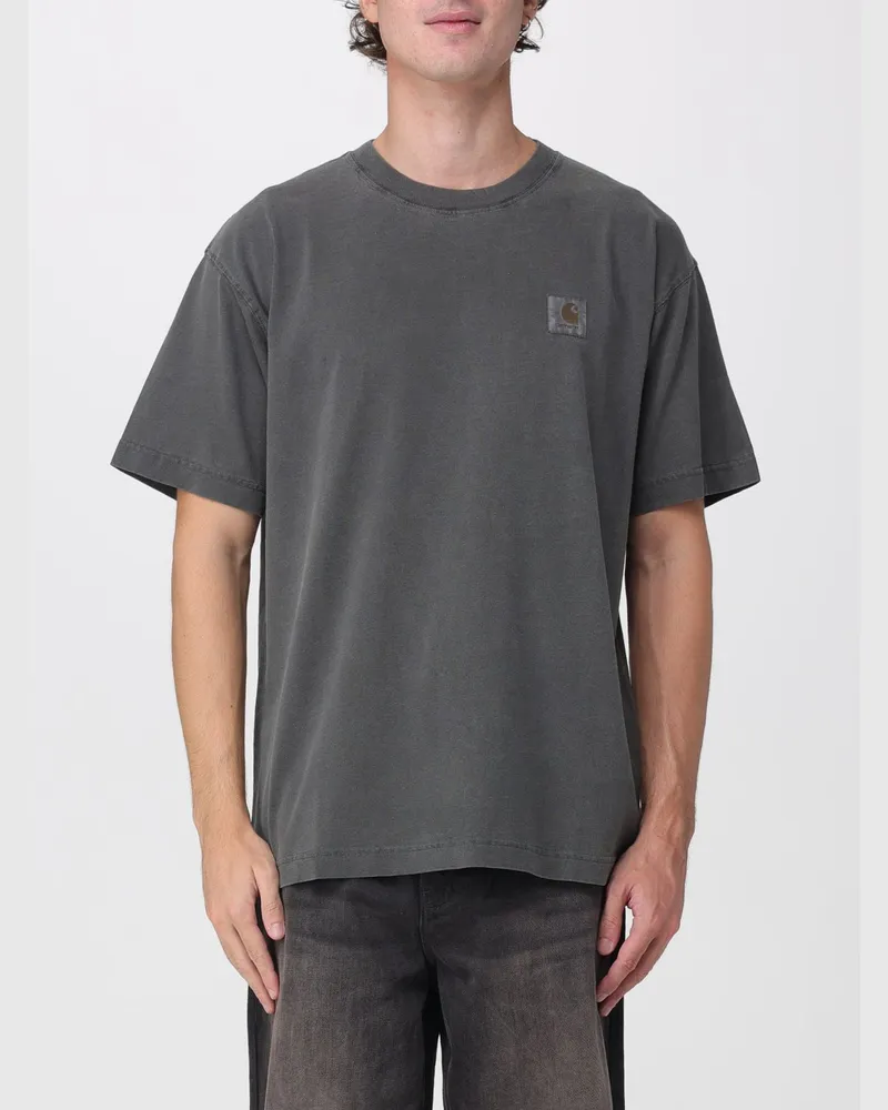 Carhartt WIP Kurzärmeliges Baumwoll-T-Shirt mit Kontrastlogo Schwarz