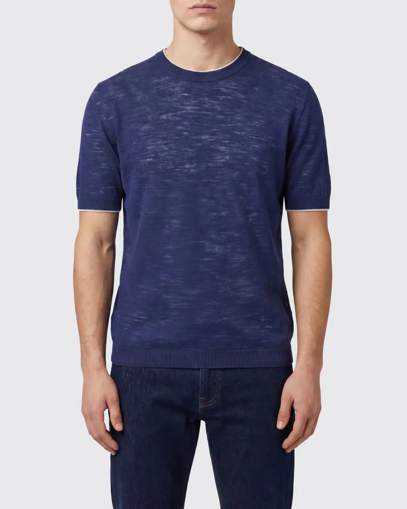 Brooksfield Rundhals-T-Shirt aus Leinenmischung mit Rippkanten Indigo