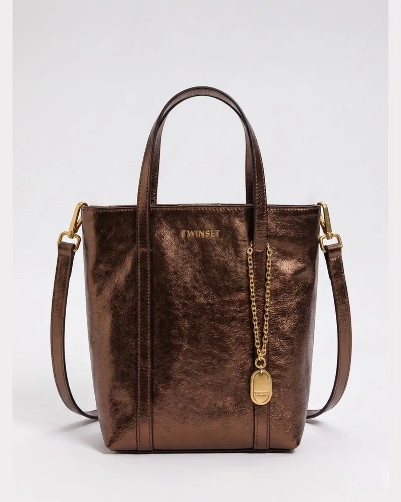 Twin-Set Ledertasche mit Anhänger Bronze