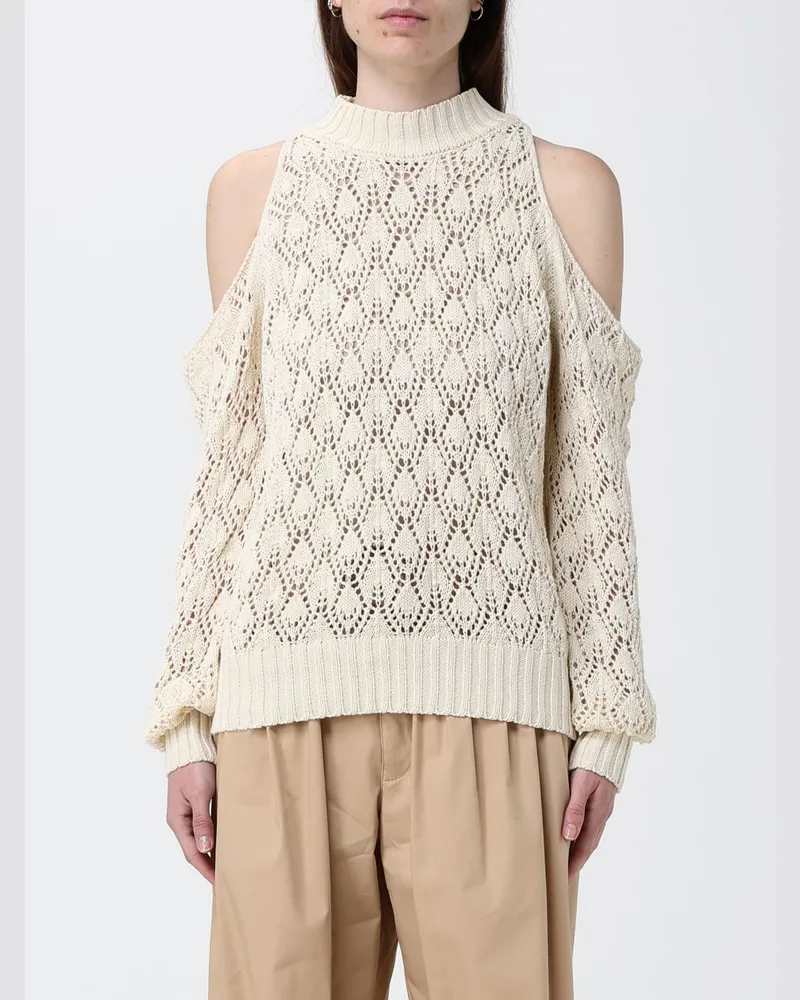 Aniye By Lochstrick-Rollkragenpullover aus Baumwolle mit überschnittenen Schultern Beige