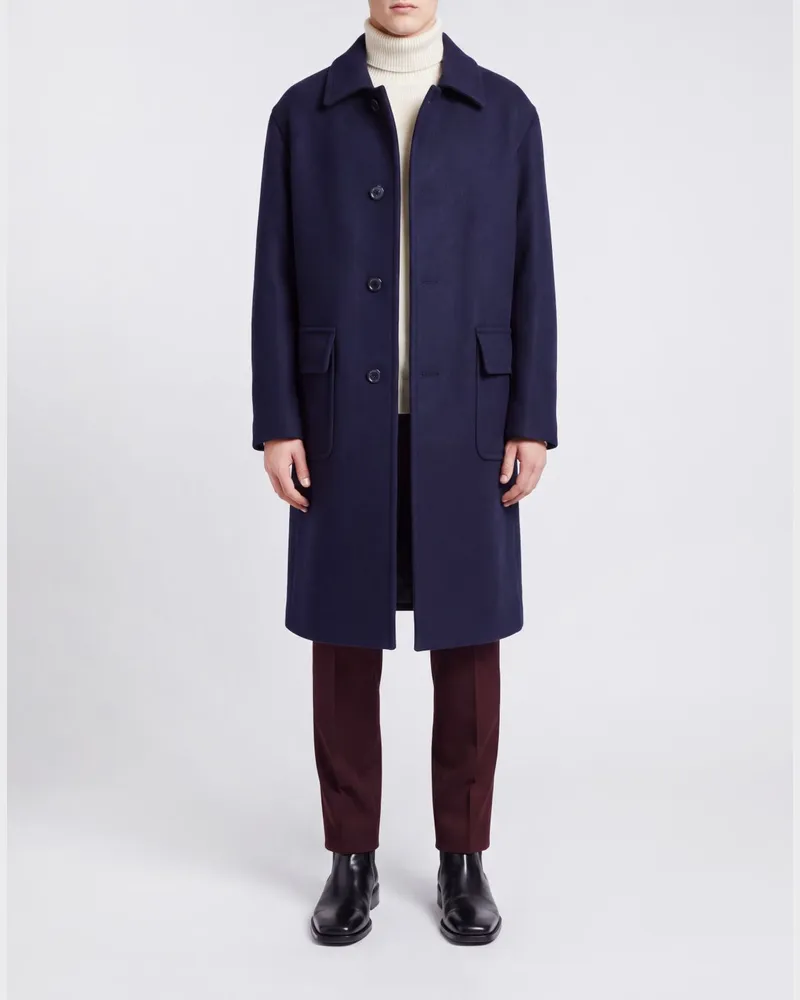 Dries van Noten Langer Einreiher-Mantel aus Wollmischung Blau