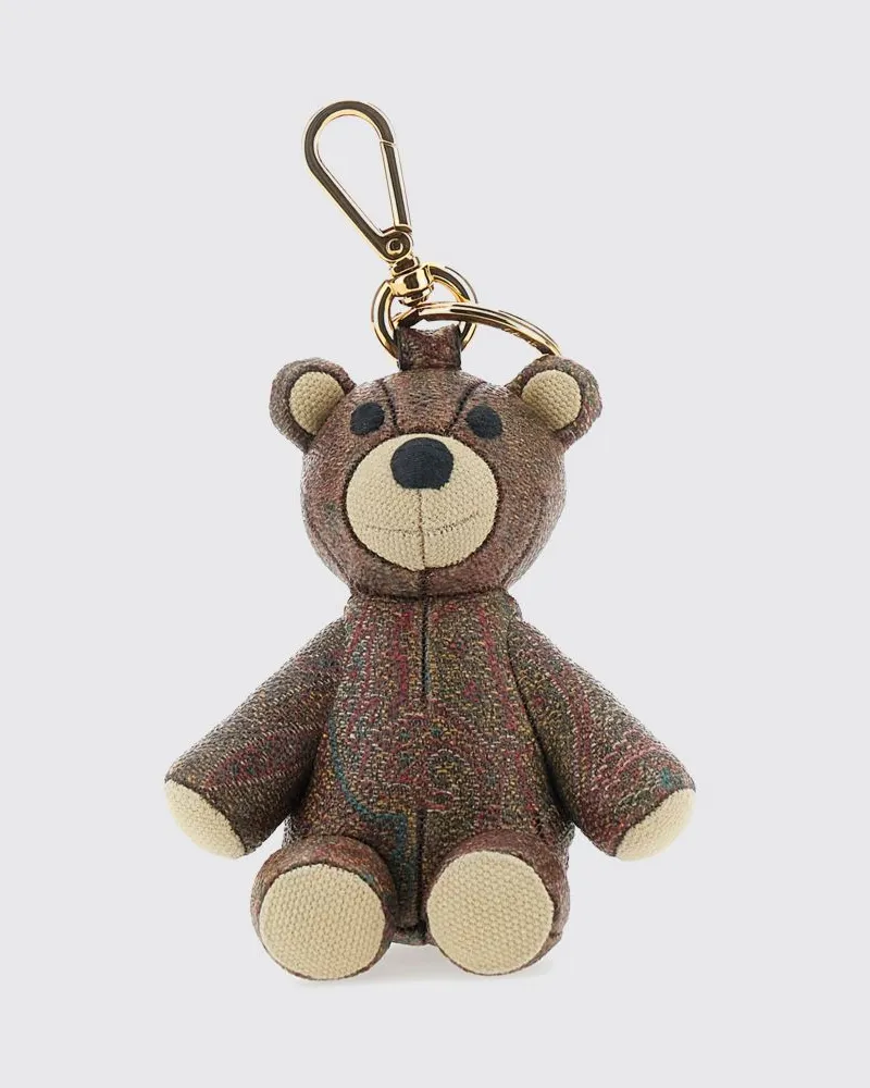 Etro Schlüsselanhänger in Teddybär-Form aus beschichteter Baumwolle mit Paisley-Print Braun