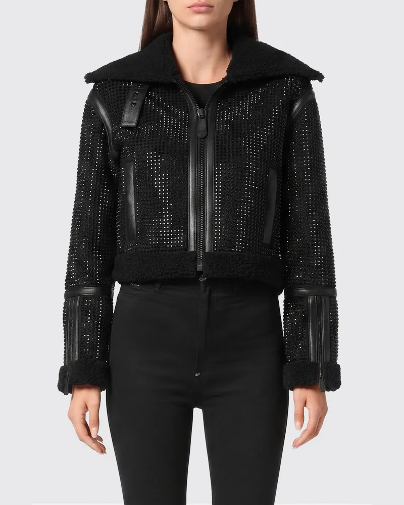 Philipp Plein Lammfellmantel mit Allover-Kristallen Schwarz