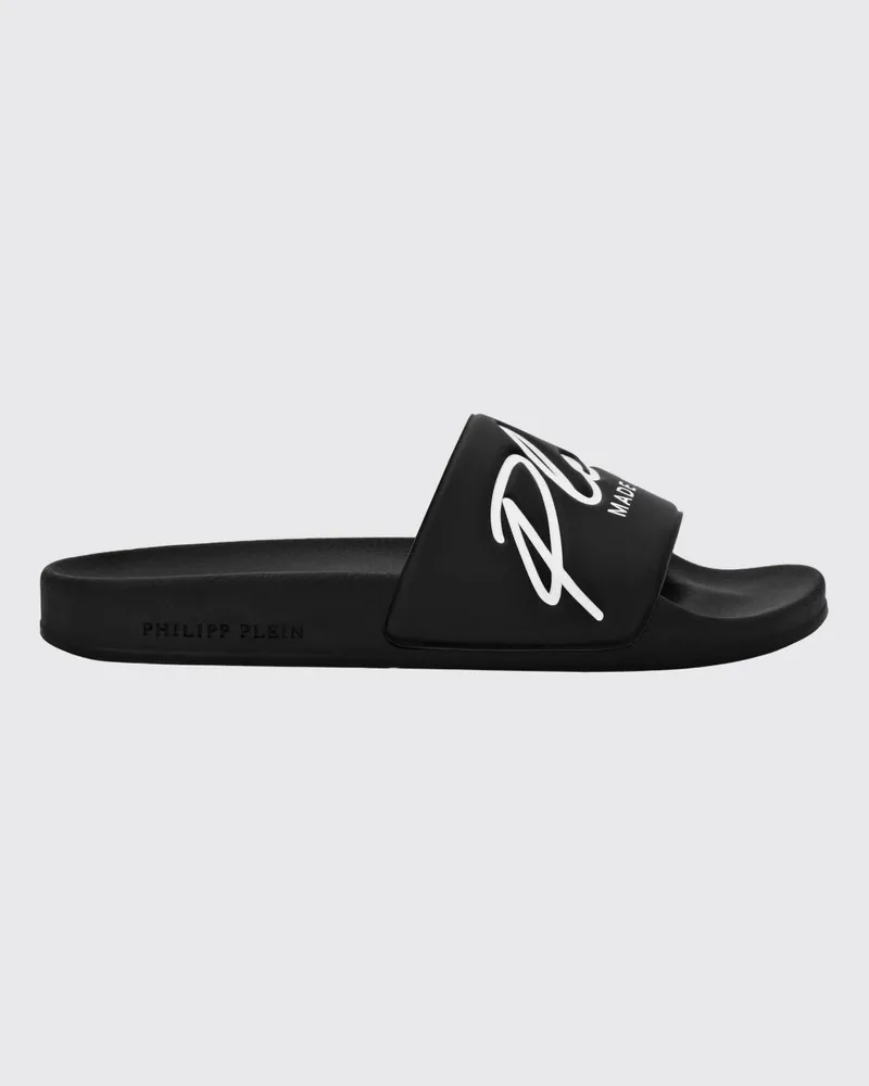 Philipp Plein Gummi-Slides mit kontrastierendem gedrucktem Logo Schwarz