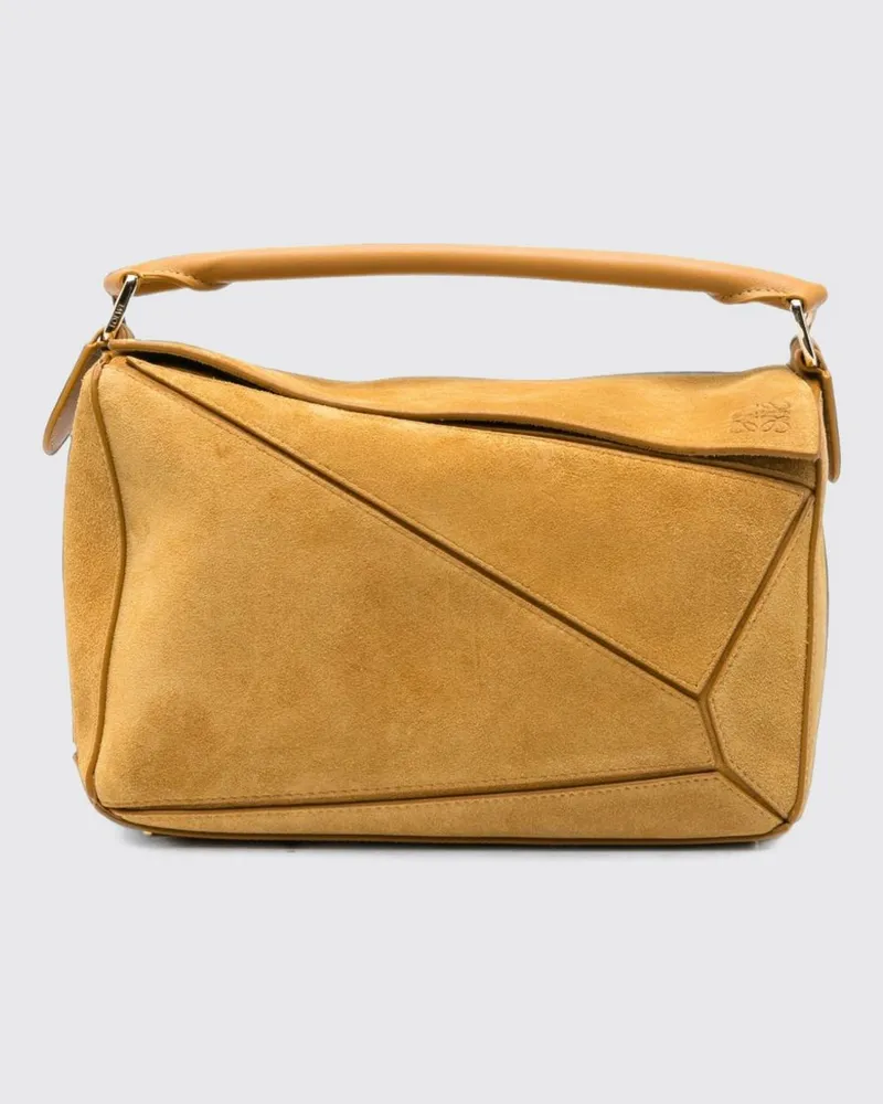 Loewe Featherlight Puzzle Handtasche aus Veloursleder mit röhrenförmigem Griff Gelb