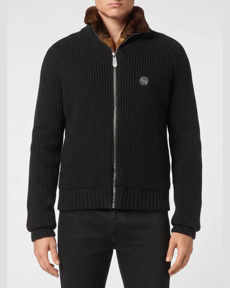 Philipp Plein Shearling Wollcardigan Schwarz