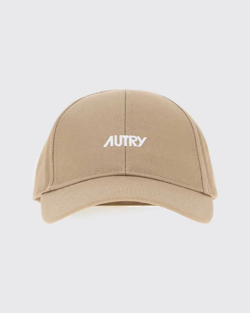 AUTRY Gerippte Woll-Beanie-Mütze mit Umschlag und Kontrastlogo Sand