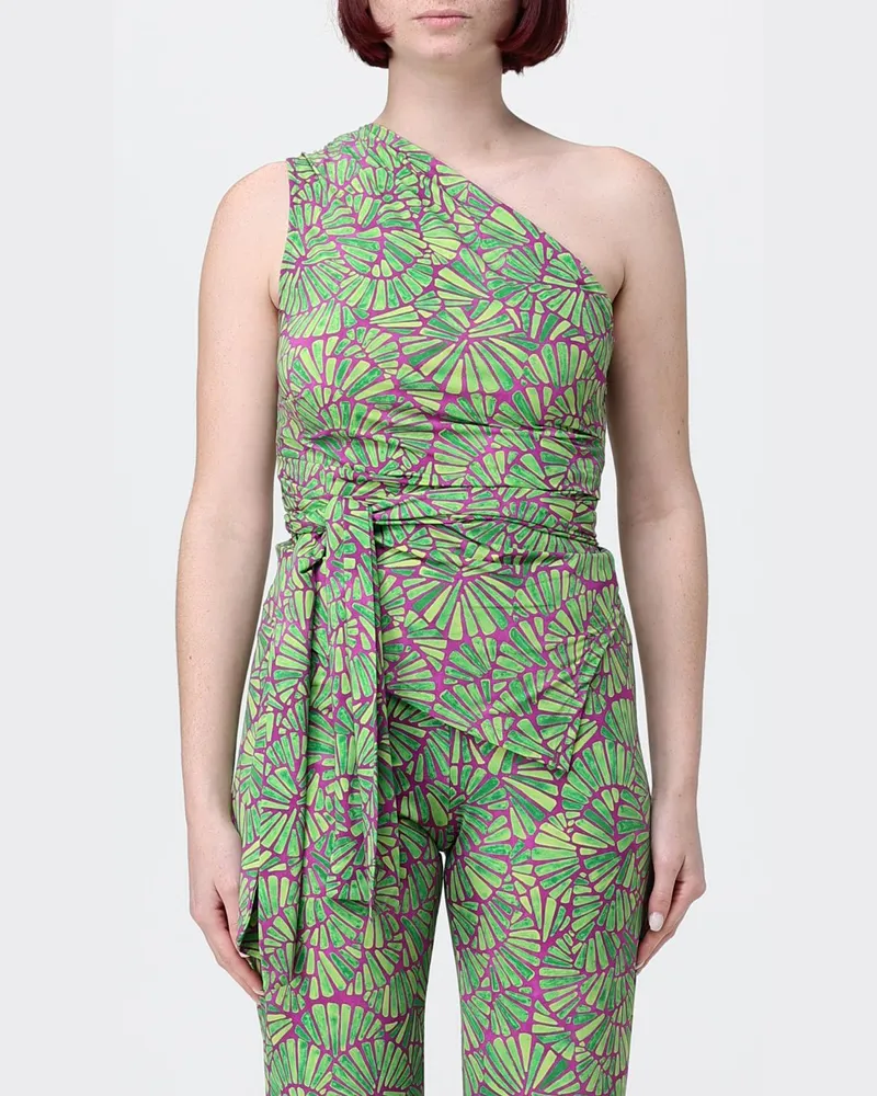 Maliparmi Slim Fit One-Shoulder-Top aus Viskose mit abstraktem Print und Gürtel Natural